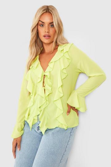 Plus Double Ruffle Frill Blouse lime