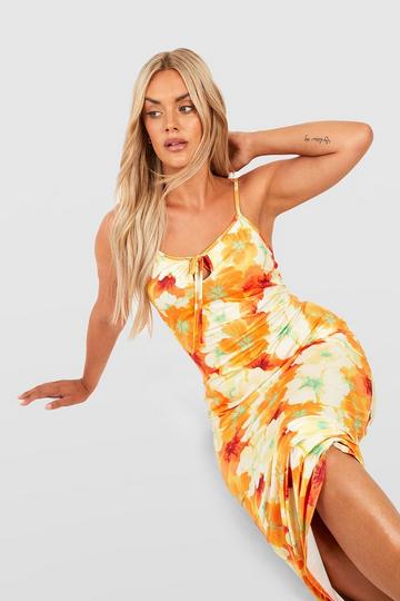 Plus Jersey Print Tie Keyhole Maxi Dress orange