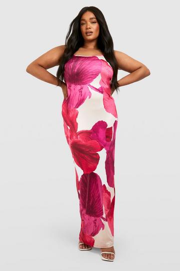 Plus Floral Slinky Maxi Dress pink