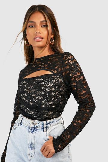 Black long sleeve lace tops