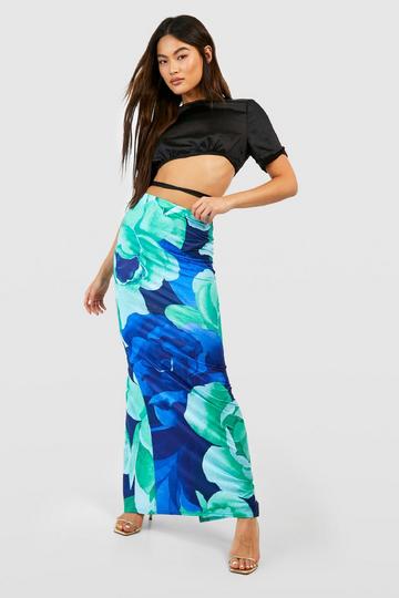 Slinky Floral Slip Maxi Skirt blue