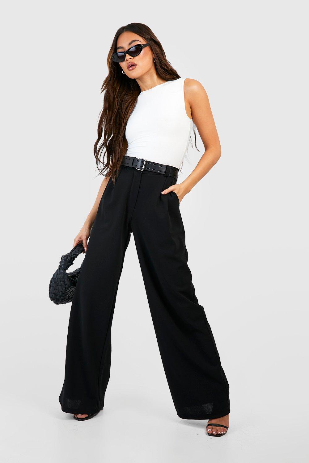 Womens black wide on sale leg trousers uk