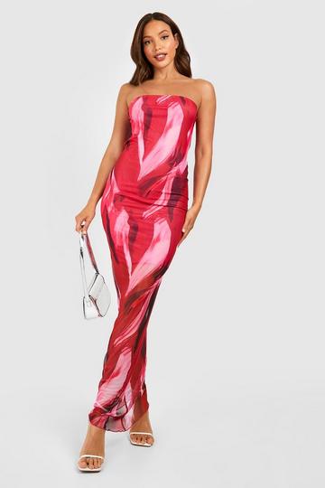 Tall Bright Abstract Print Bandeau Maxi Dress pink