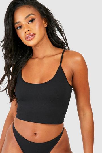 Lace Trim Ribbed Seamless Long Line Bralette