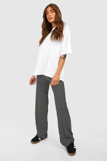 Thick Stripe Ribbed Wide Leg Trousers black