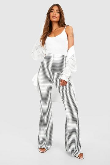 Stripe Ribbed Flared Trousers white