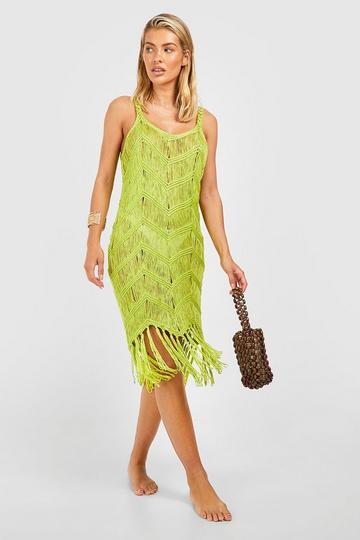 Bright Crochet Tassel Dress lime