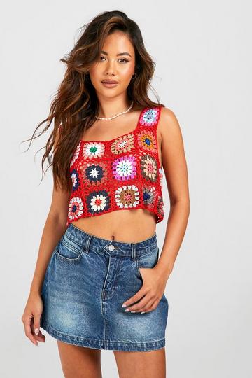 Patchwork Crochet Crop Top red