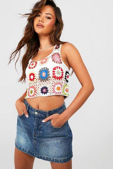 Patchwork Crochet Crop Top white