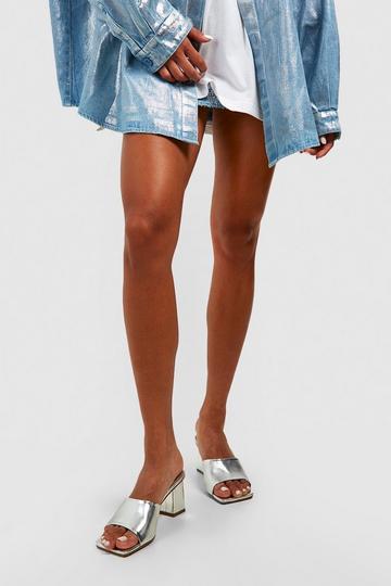 Metallic Low Block Heeled Mules silver