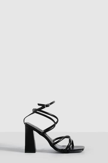 Black Strappy Block Heel Sandals