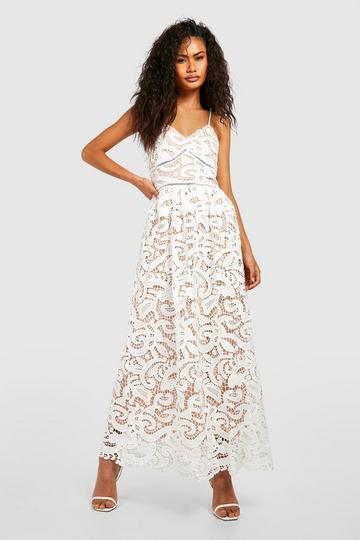 Tall Premium Corded Lace Strappy Midaxi Skater Dress white