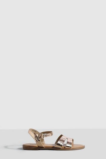 Metallic Croc 2 Part Flat Sandals champagne