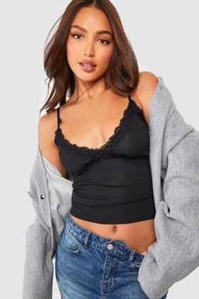 Womens - Lace Satin Cami Top in Black