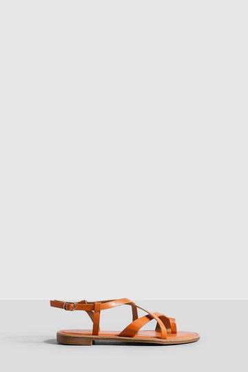 Orange Toe Loop Detail Flat Sandals