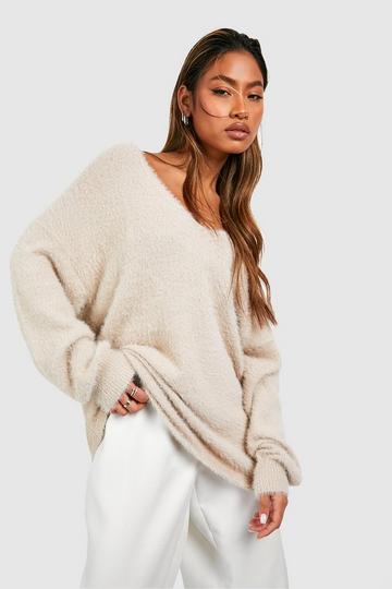 Slouchy Fluffy Knit Jumper stone