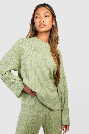 Soft Mixed Rib Wide Sleeve Sweater khaki