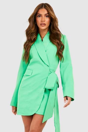 Green Tie Wrap Blazer Dress