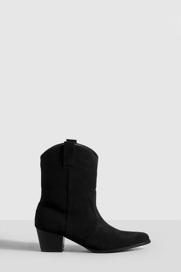 Black Basic Tab Detail Western Cowboy Ankle Boots