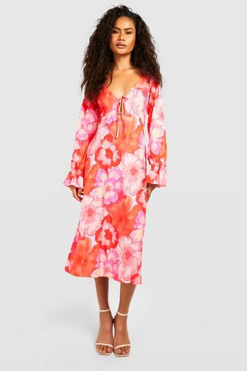 Floral Cut Out Midi Dress pink