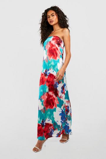 Marble Bandeau Maxi Dress red