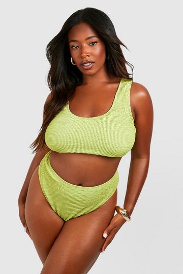 Plus Crinkle Textured Scoop Bikini Set green
