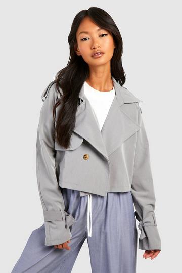 Short Cuff Detail Trench Coat grey