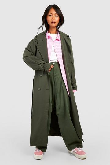 Khaki Belted Cuff Detail Trench Coat
