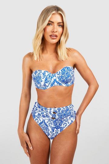 Porcelain Tummy Control Ruched Bikini Brief blue