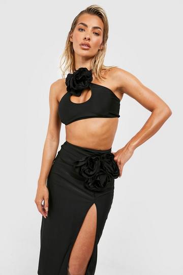 Black Rose Corsage Cut Out Bikini Top