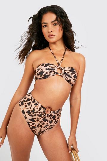 Leopard Tortoise Ring High Waist Bikini Brief brown