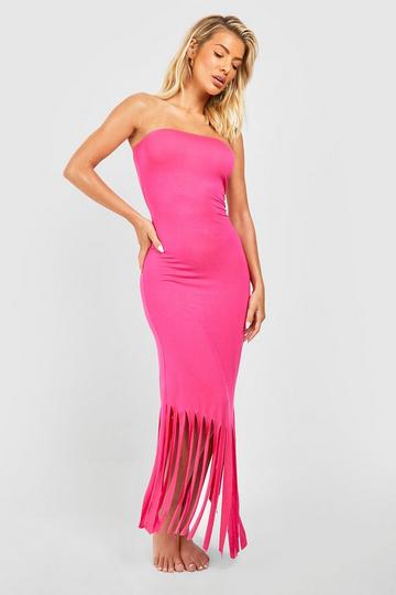 Pink Tassel Bandeau Beach Maxi Dress