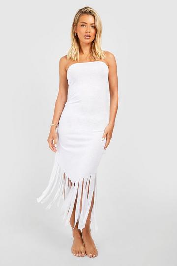 White Tassel Bandeau Beach Maxi Dress