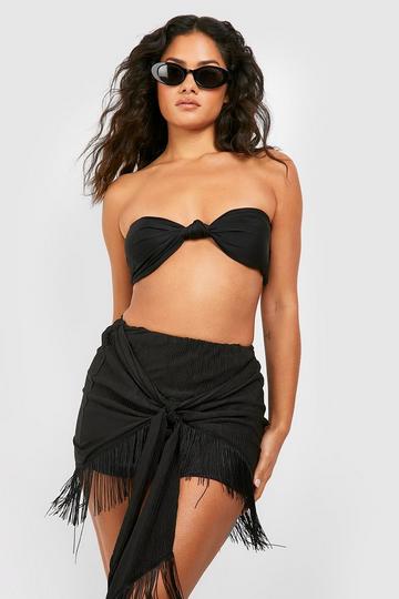 Tassel Hem Textured Beach Mini Skirt black