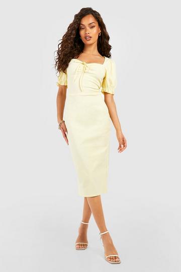 Bengaline Tie Front Midi Dress lemon