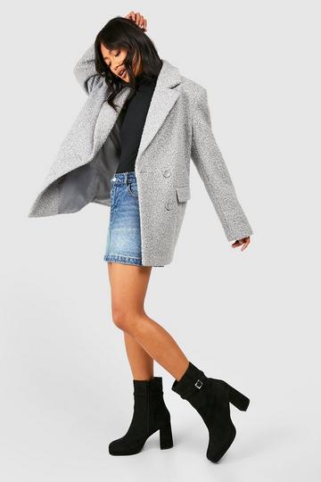 Wide Width Buckle Detail Block Heel Platform Ankle Boots black