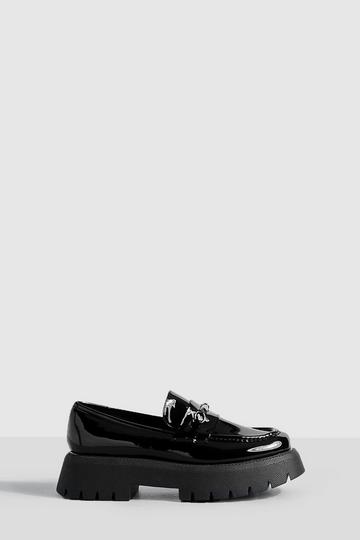 Wide Fit Platform Chunky Sole T Bar Loafers black
