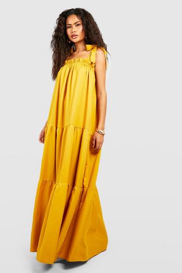 Tie Strap Square Neck Tiered Maxi Dress chartreuse