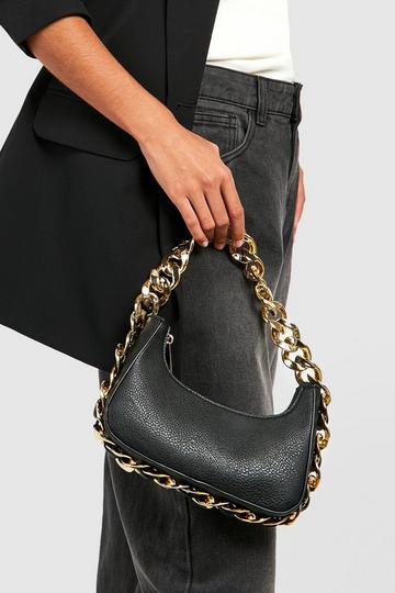 Gold Chain Black Satin Mini Grab Bag