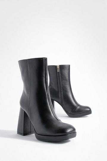 Wide Width Platform Block Heel Boots black