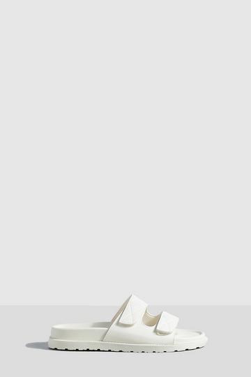 Cream White Chunky Slider Double Strap Sliders