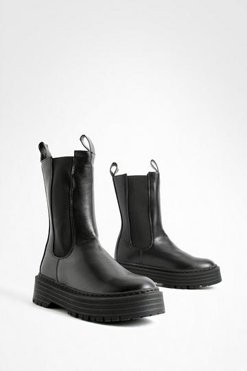 Calf Height Chunky Chelsea Boots black