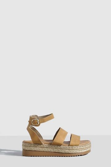 Tan Brown Wide Fit Double Strap Flatforms
