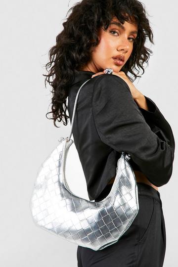 Silver Woven Metallic Shoulder Bag