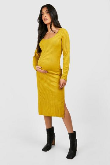Maternity Split Knitted Midi Dress olive