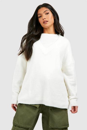 Cream White Maternity Super Soft V Neck Sweater