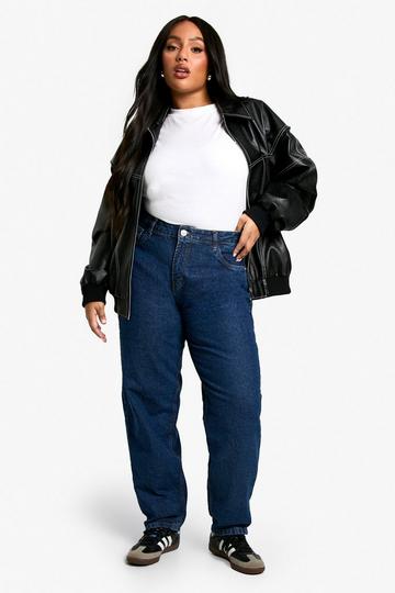 Plus Basic High Rise Mom Jeans mid blue