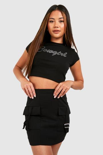 Crepe Cargo Mini Skirt black