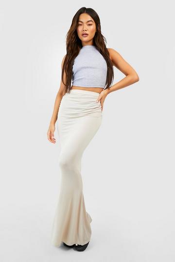 Ruched Floor Length Jersey Knit Skirt stone