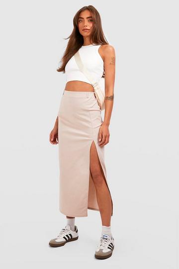 Stone Beige High Split Midaxi Skirt